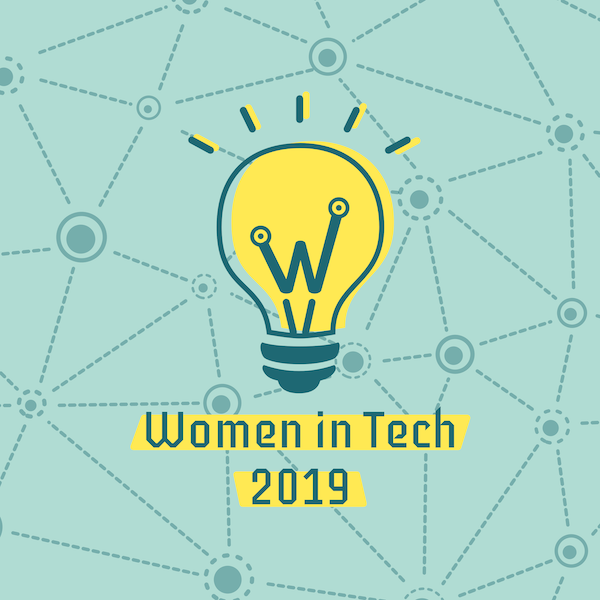Women in Tech logo, a yellow lightbulb with a mint background